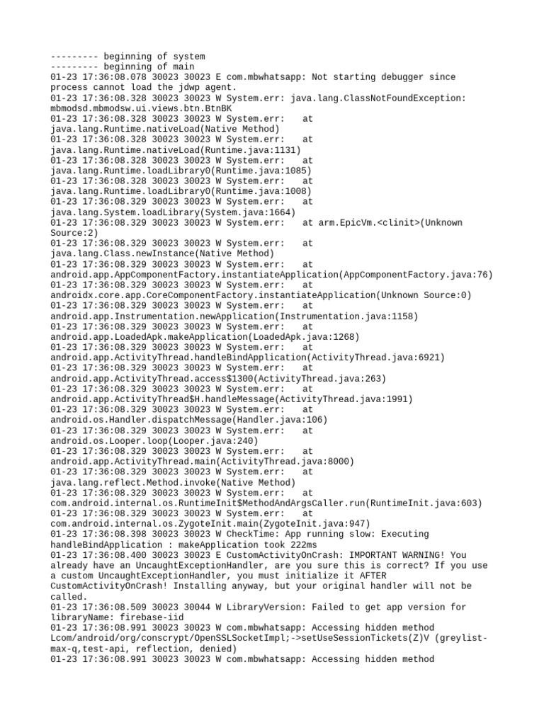 WhatsApp App Debugging Errors Log | PDF | Java (Programming Language ...