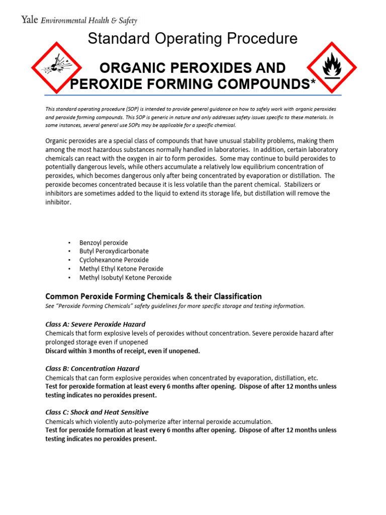 Organic Peroxides Sop | PDF | Ether | Personal Protective Equipment
