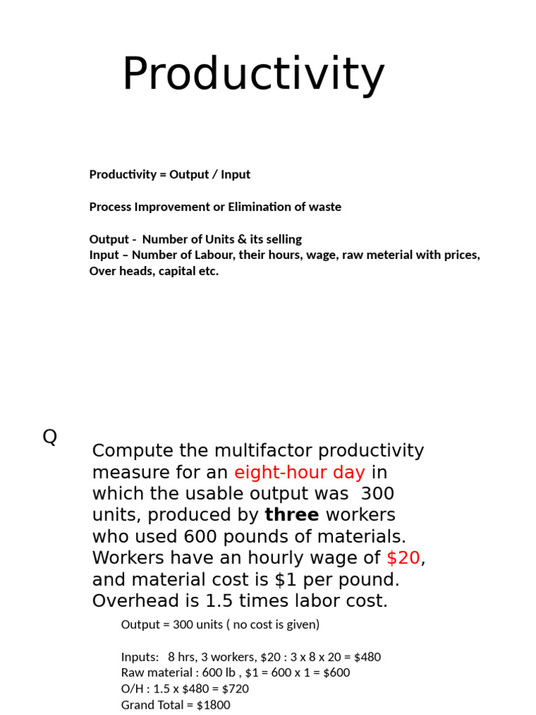 Productivity Numericals | PDF | Labour Economics | Production And ...