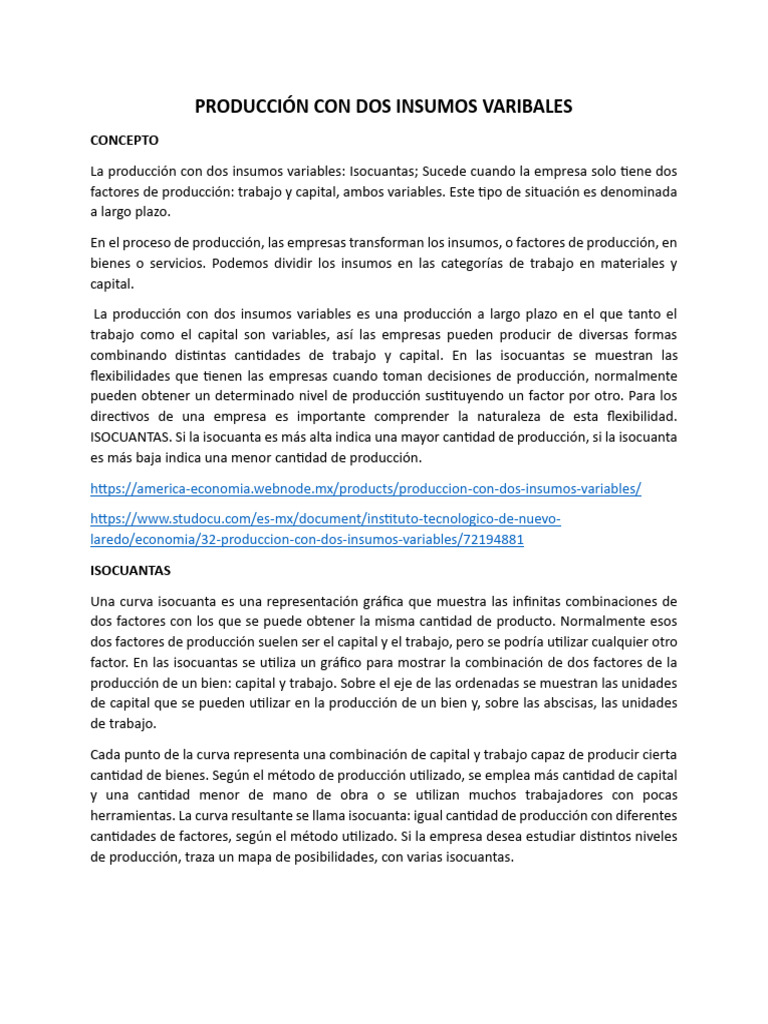 Producción con Dos Insumos Variables | PDF | Economias | Ciencias ...