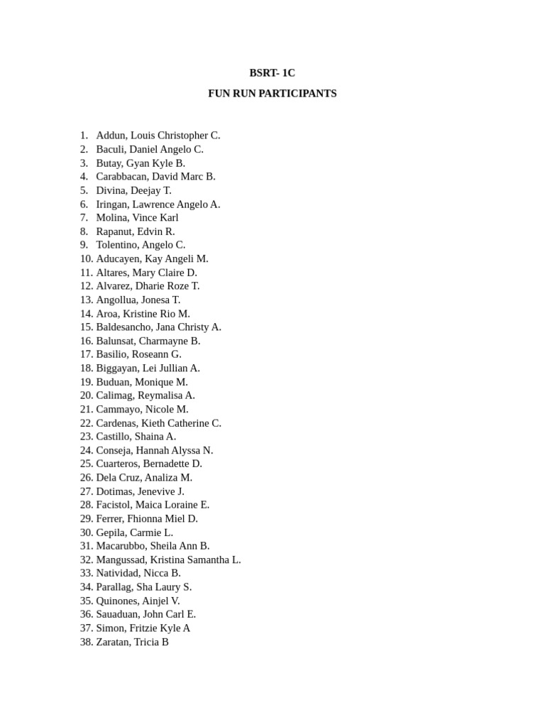 BSRT Fun Run Participants List | PDF