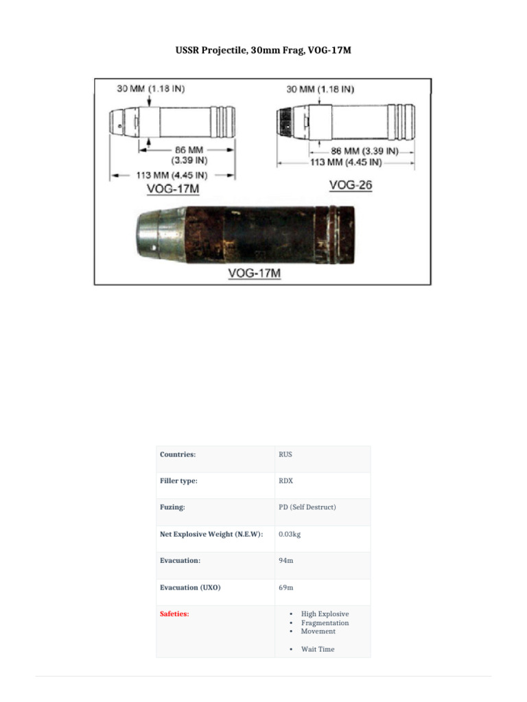 30mm VOG-17M Projectile Specs | PDF