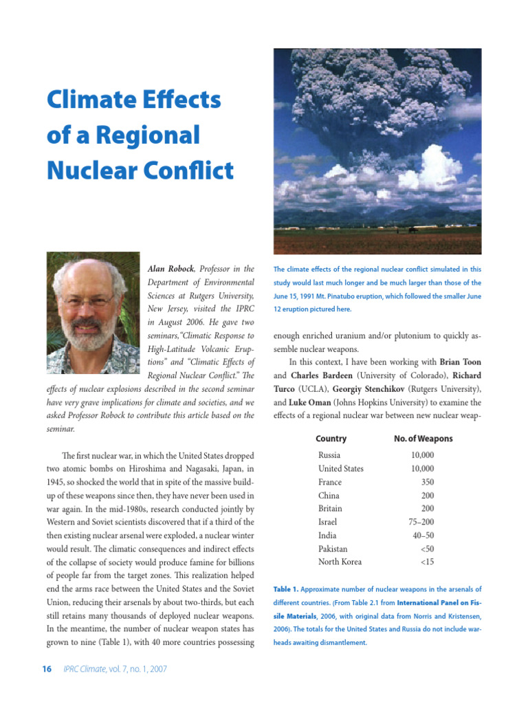 Robock. Climate Effects Regional | PDF | Nuclear Warfare | Nuclear Weapons