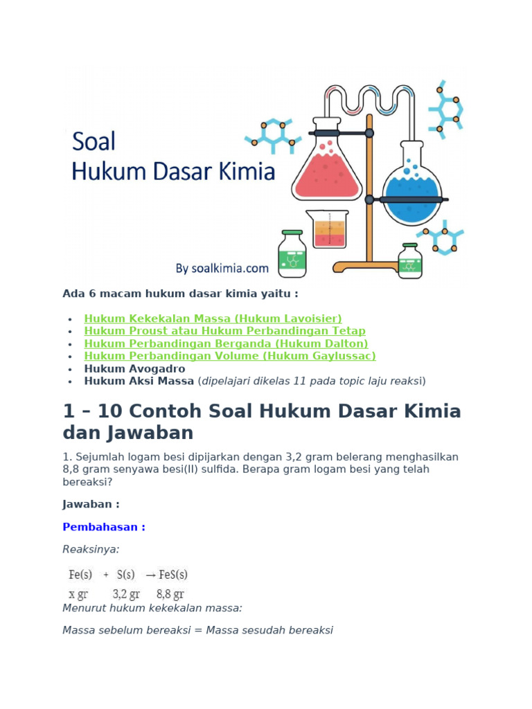 Hukum Dasar Kimia dan Contoh Soal | PDF | Metode & Bahan Ajar | Sains ...
