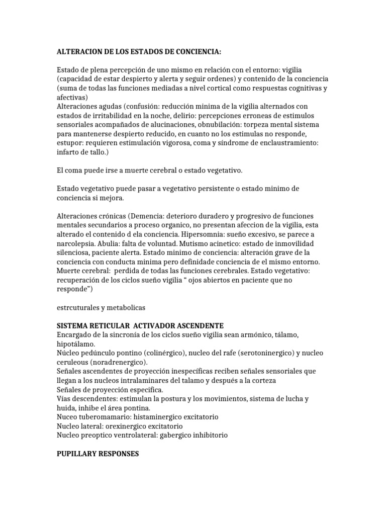 Alteraciones de Conciencia y Pupilas | PDF | Acetylcholine | Nervous System