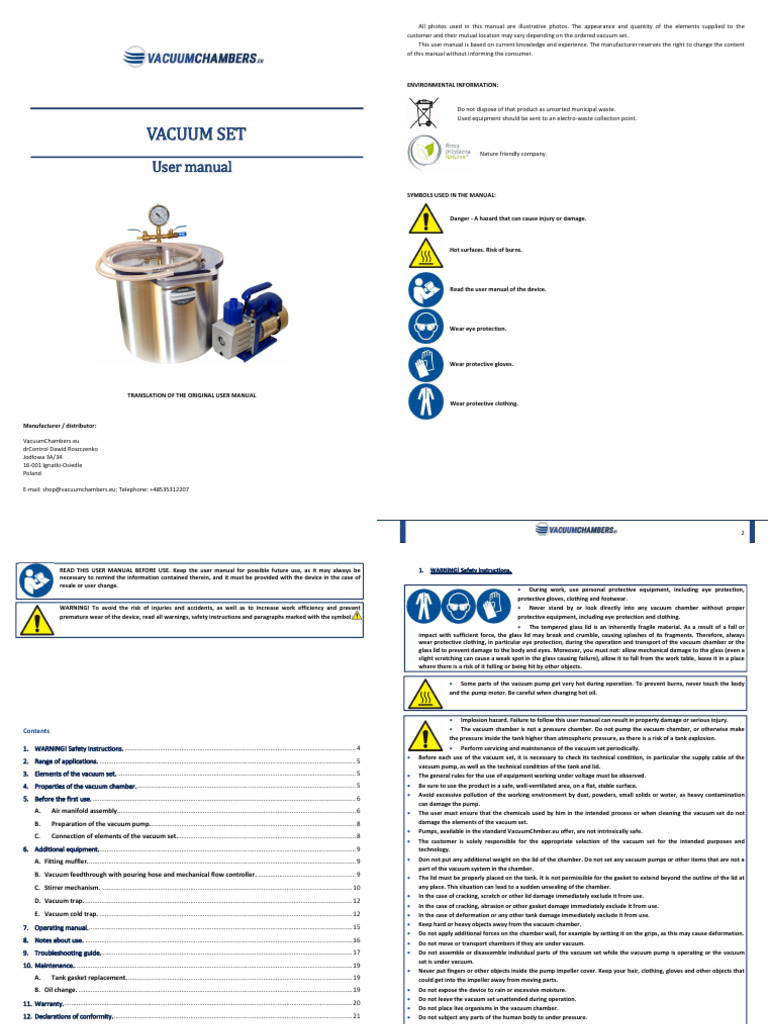 Vacuum Set User Guide | PDF | Pump | Vacuum