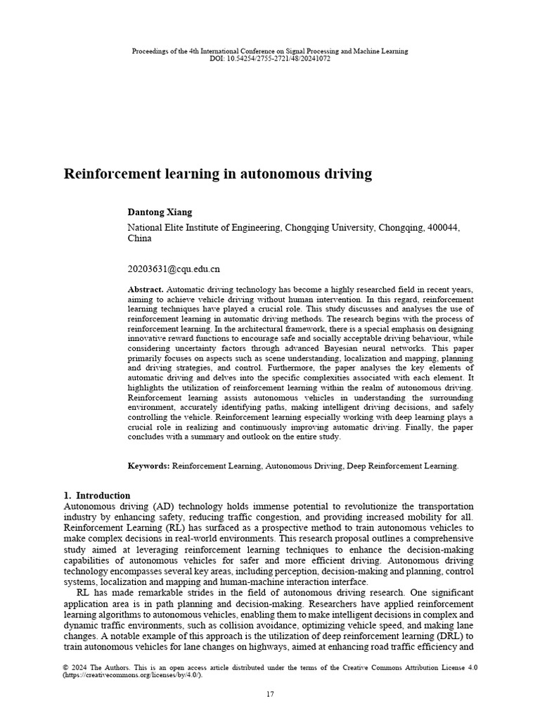 Reinforcement Learning for Autonomous Driving | PDF | Simulation ...