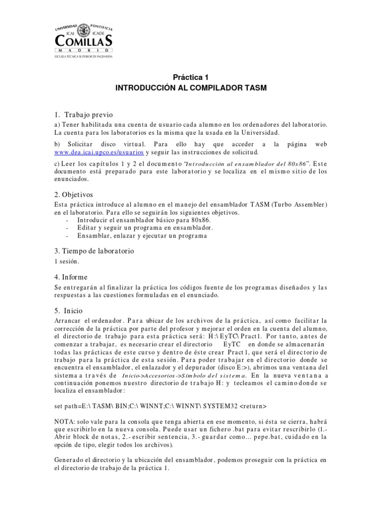 Introducción al Compilador TASM | PDF | Lenguaje ensamblador | Programa ...