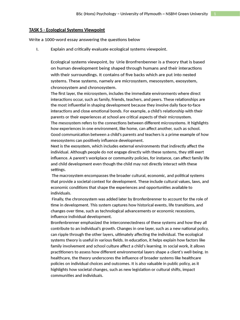Ecological Systems Viewpoint Self Study | PDF | Systems Theory | Ecology