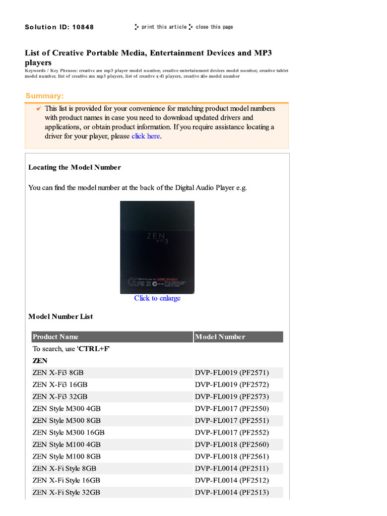 List of Creative Portable Media, Entertainment Devices and