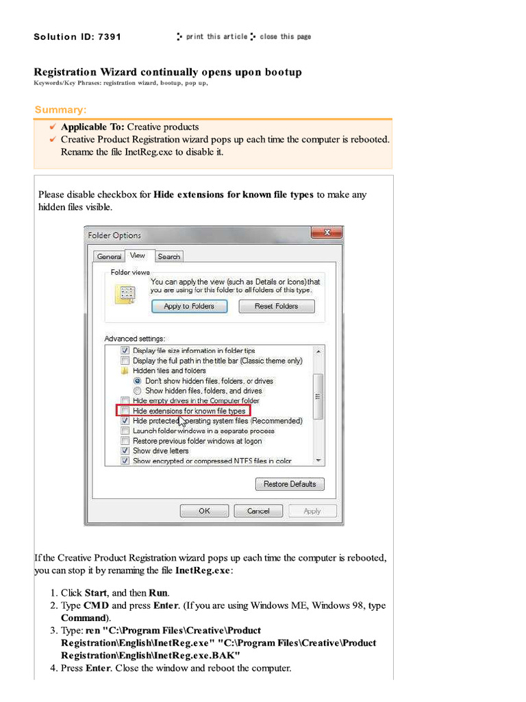 Registration Wizard Continually Opens Upon Bootup | PDF