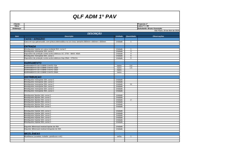 Diagrama Adm QLF Elétrica 1° Pav | PDF