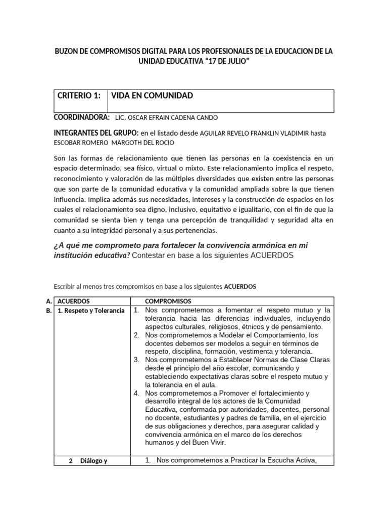 Compromisos para la Convivencia Escolar | PDF | Empatía | Escuelas
