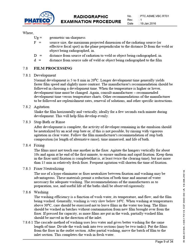 Radiographic Examination Procedure Guide | PDF | Water