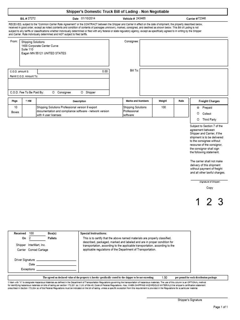 Inland Bill of Lading Details | PDF | Cargo | Bill Of Lading
