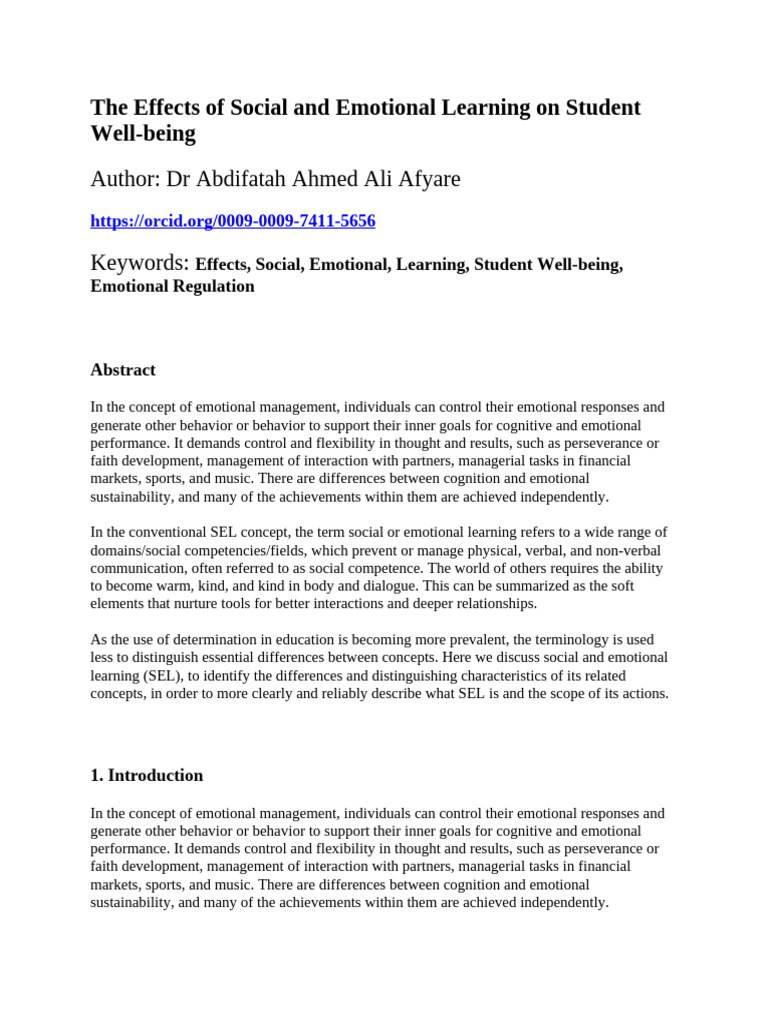 Impact of SEL on Student Well-being | PDF | Learning | Emotions
