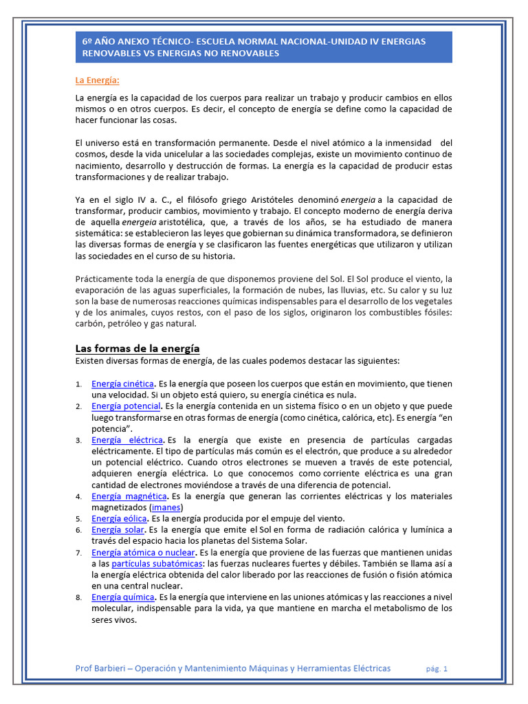 La Energía Renovable y Las No Renovables | PDF | Energía renovable | La ...
