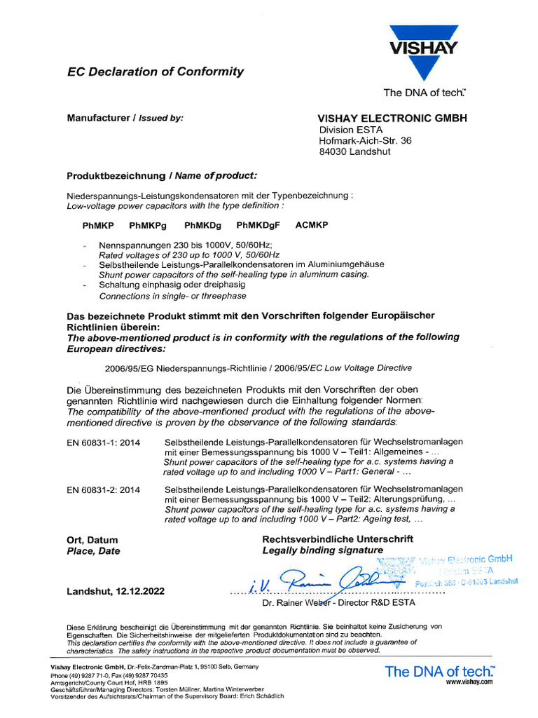 Vishay EC Declaration of Conformity - 12-15-2022 | PDF