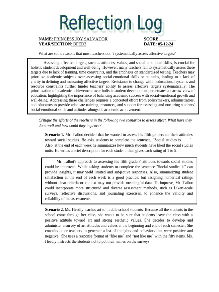 PRINCESS JOY SALVADOR - Reflection Log 4 | PDF | Attitude (Psychology ...