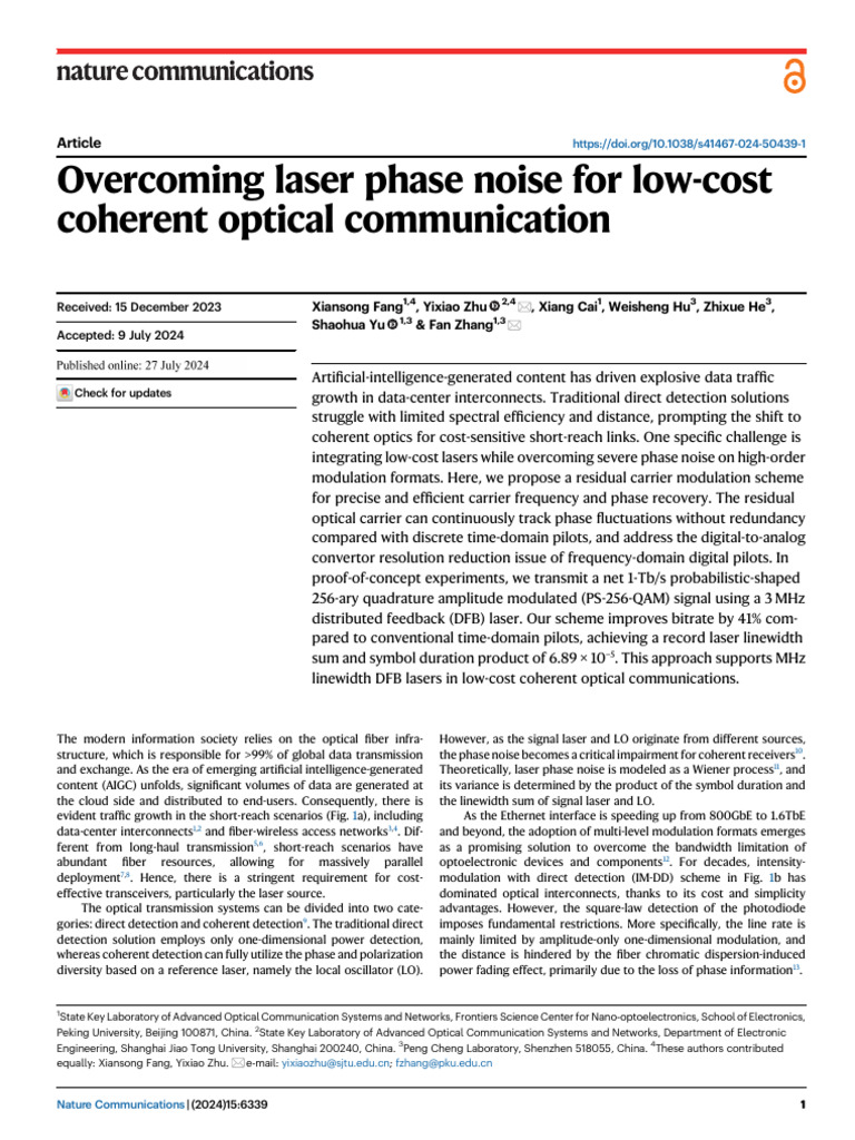 Overcoming Laser Phase Noise in Coherent Optics | PDF | Modulation ...