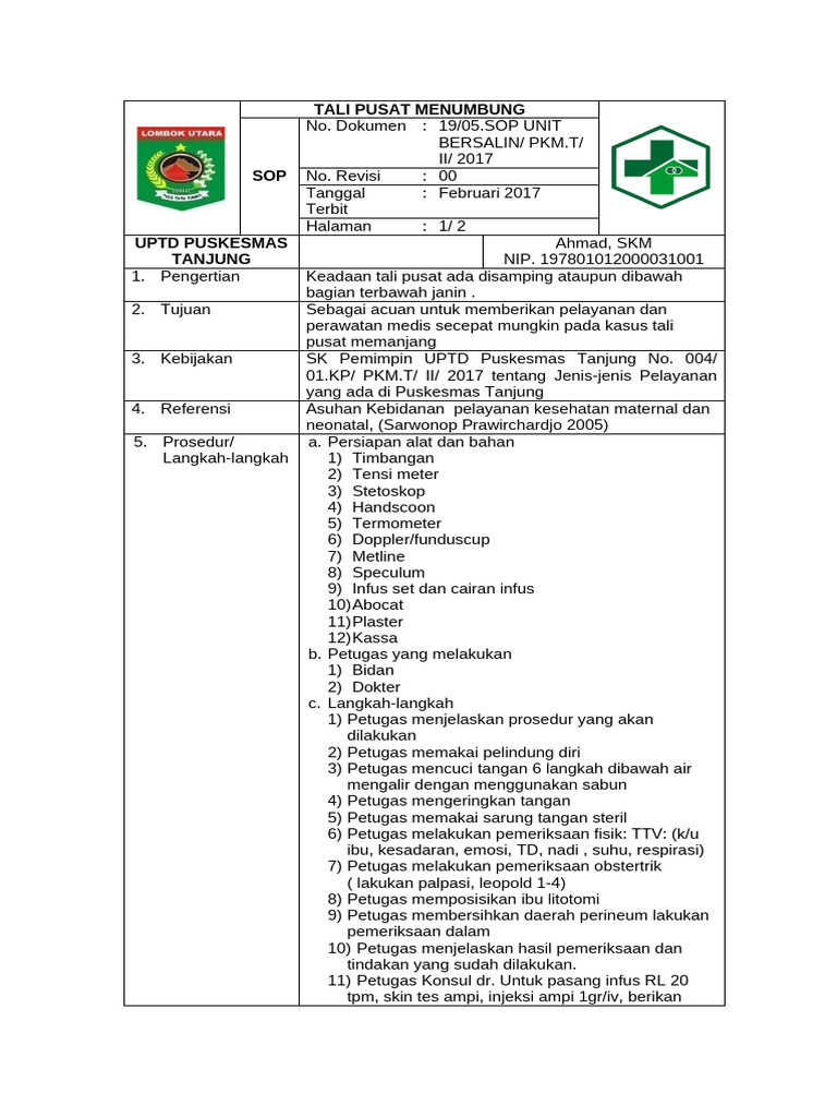 Sop Tali Pusat Menumbung | PDF