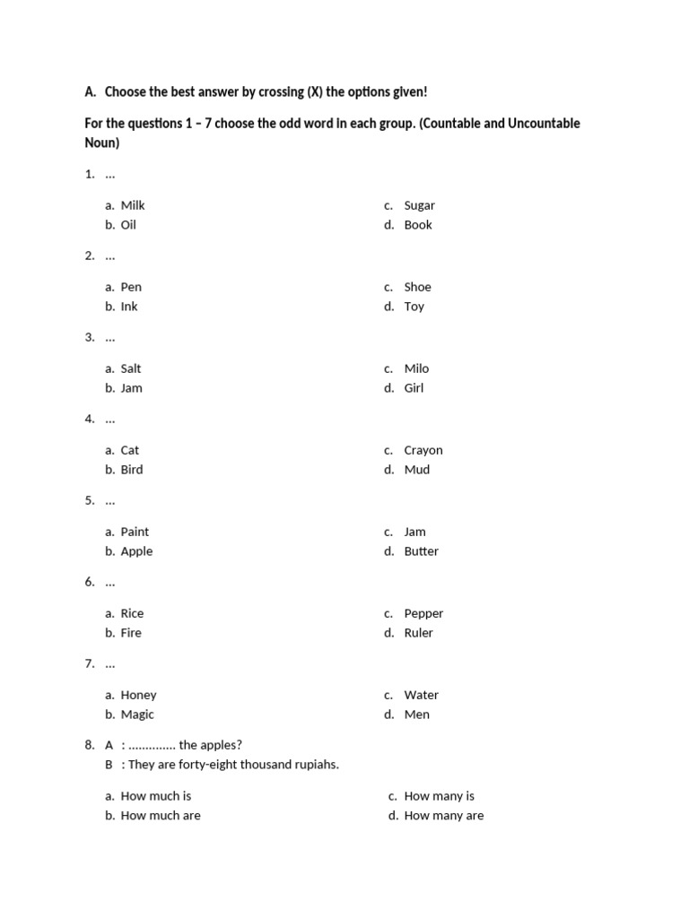 Daily Test Exercise 5th Grade | PDF | Foods