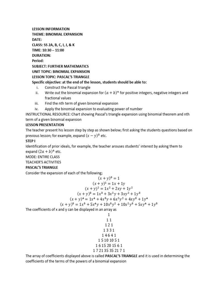 Binomial Expansion and Pascal's Triangle | PDF | Algebra | Mathematics