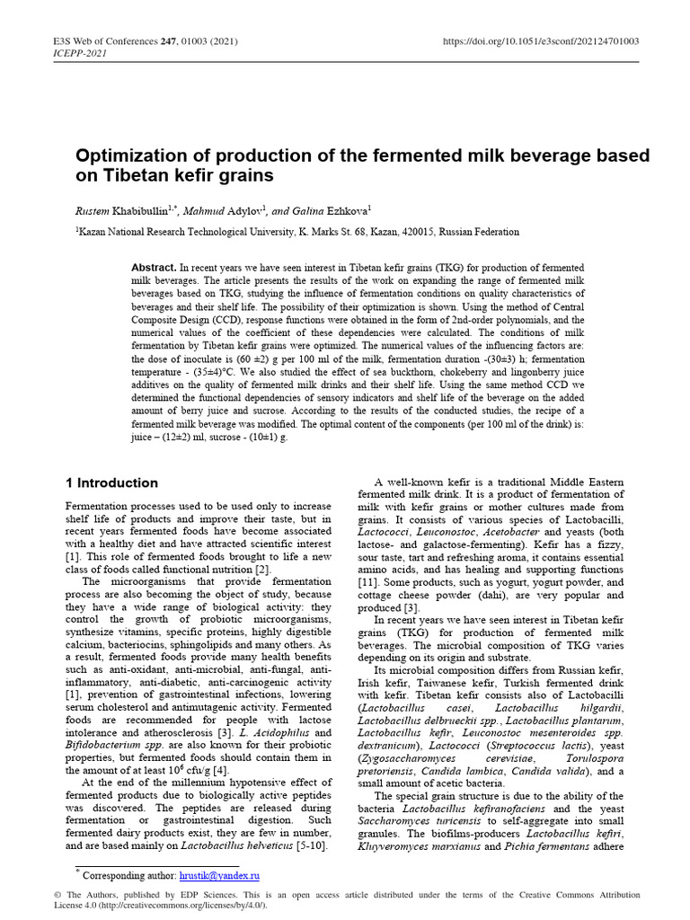 T H T Kefir | PDF | Lactobacillus