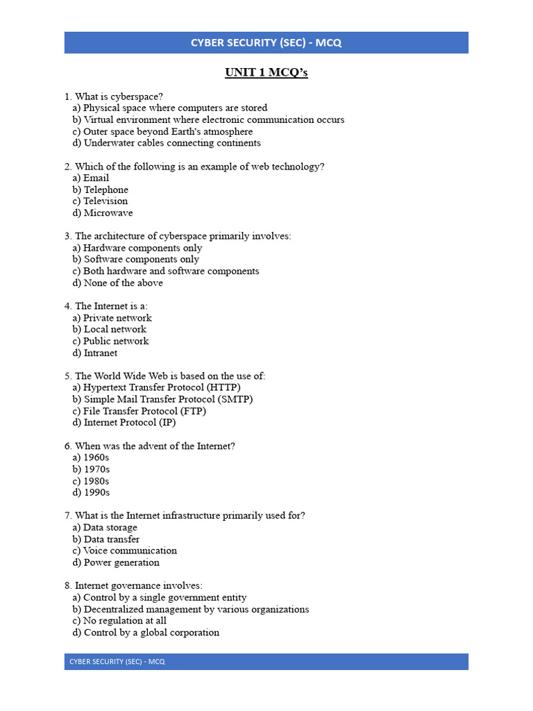 Mcq cyber security pdf security computer security