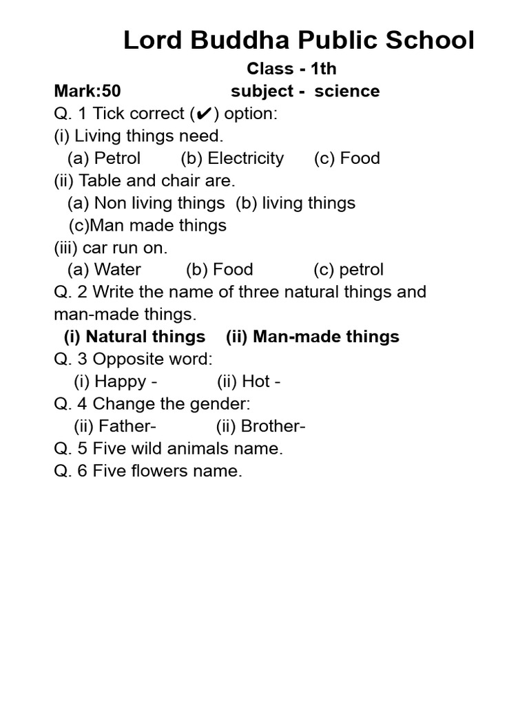Class 1th Science | PDF | Science & Mathematics