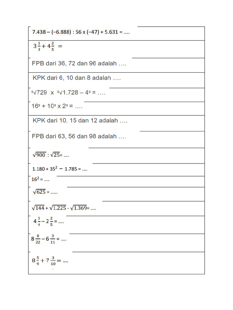 Lembar Jawaban Math War | PDF