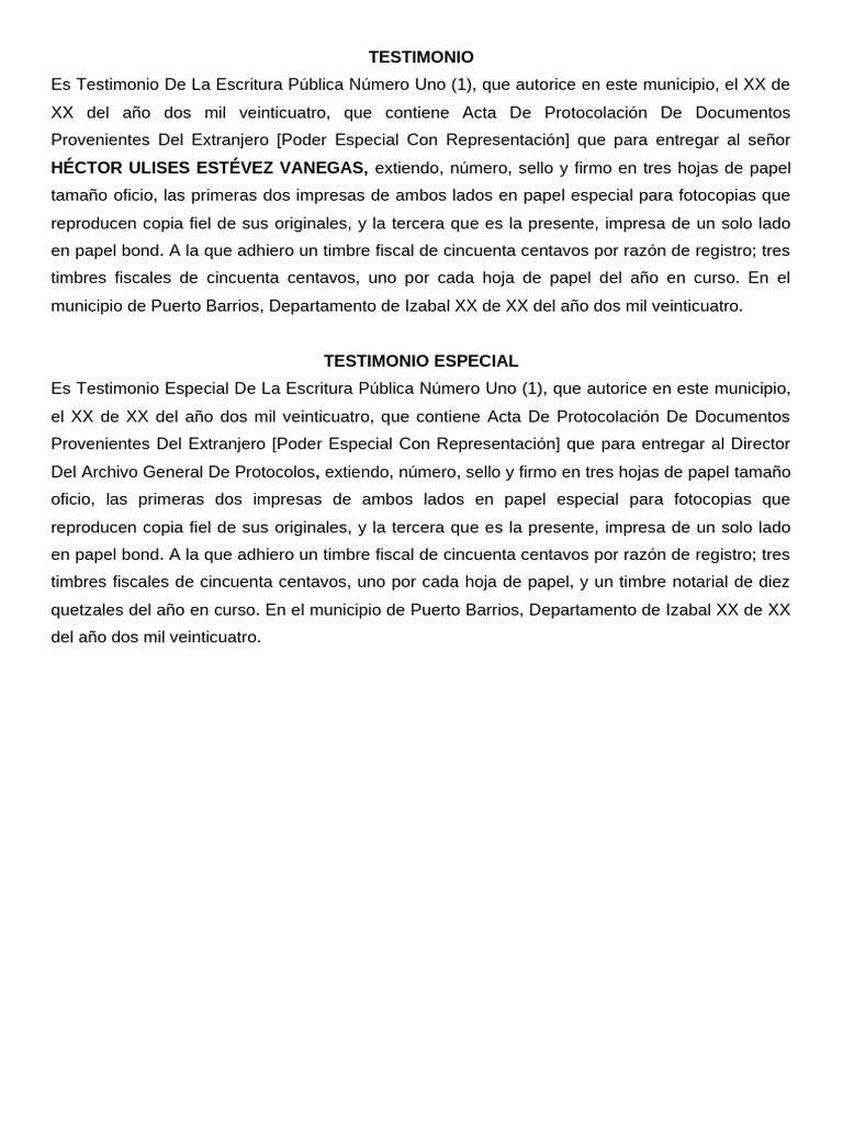 Testimonio, Testimonio Especial y Aviso | PDF