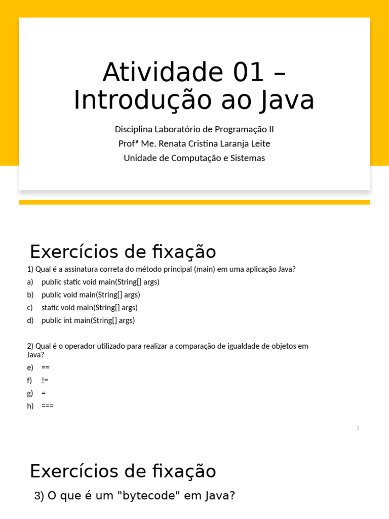 Exercícios de Fixação em Java | PDF