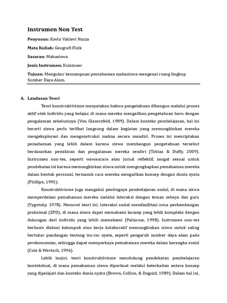 Instrumen Non Test | PDF | Pengelolaan Keuangan & Uang | Ilmu Sosial