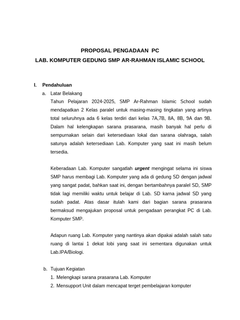 Pengadaan PC Lab. Komputer SMP Ar-Rahman | PDF