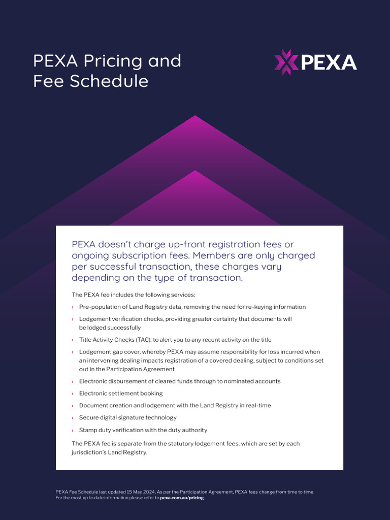 PEXA Pricing and Fee Schedule FY25 | PDF | Fee | Private Law