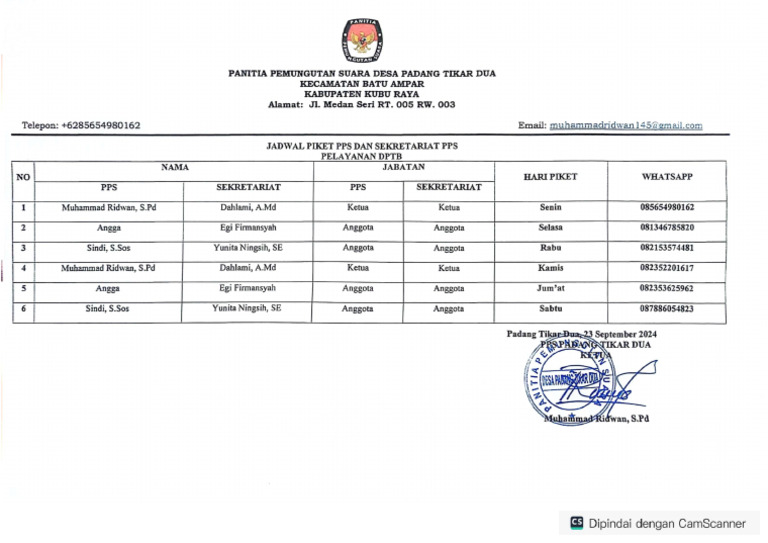 Jadwal Piket Dptb Padang Tikar Dua Pdf
