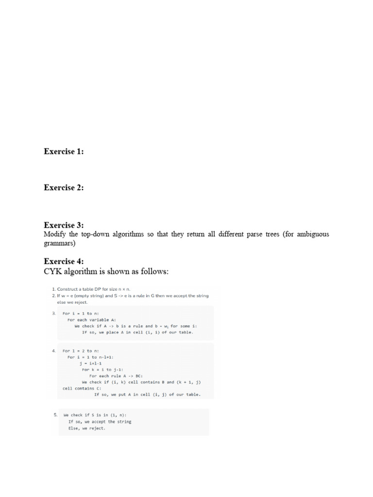 Syntax Parsing Algorithms and Exercises | PDF