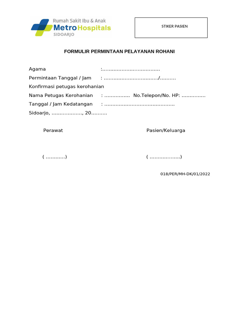 Formulir Permintaan Pelayanan Rohani | PDF | Hukum
