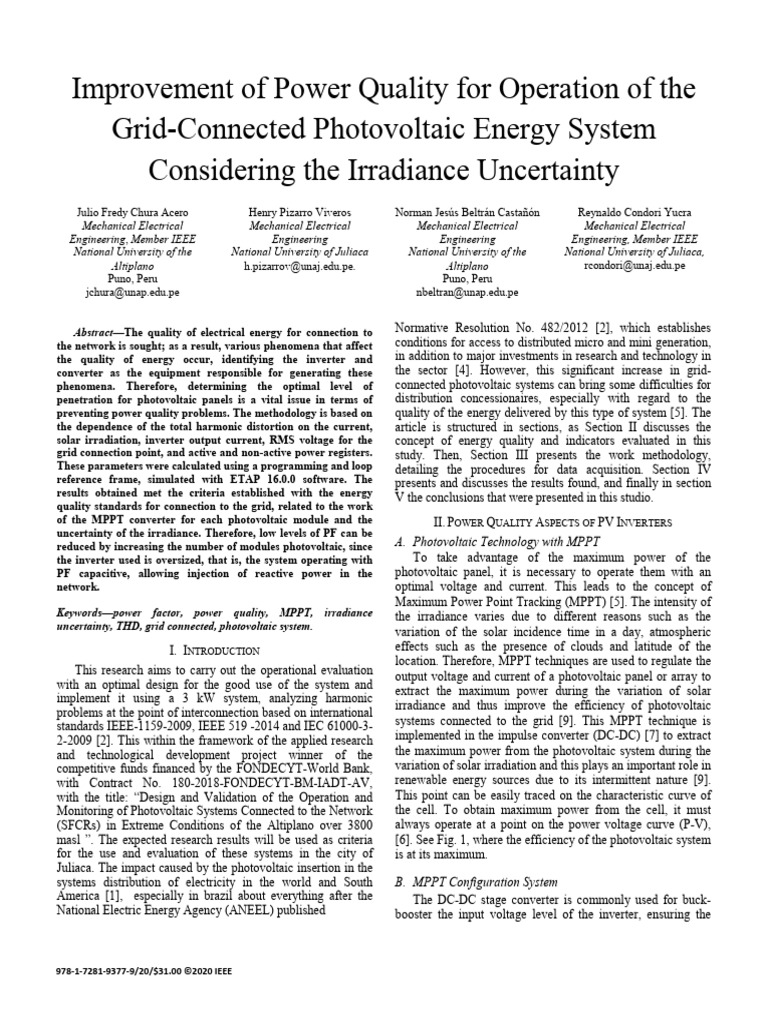 Power Quality in Grid-Connected PV Systems | PDF | Photovoltaic System ...