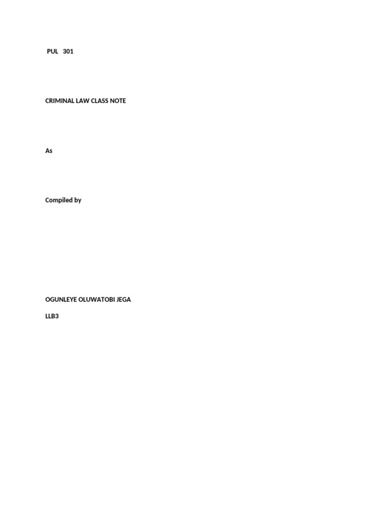 JEGA Criminal Law 1 Class Note | PDF | Mens Rea | Recklessness (Law)