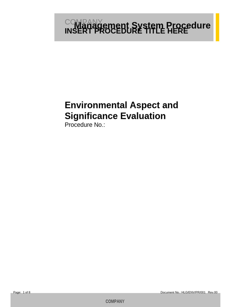 Environmental Aspect Evaluation Procedure | PDF