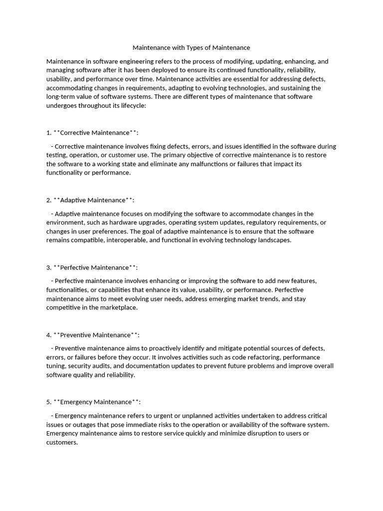 Types of Software Maintenance Explained | PDF | Reliability Engineering ...