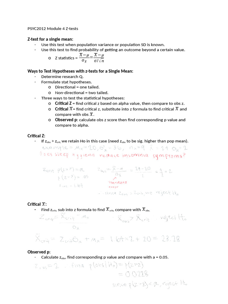 PSYC2012 Module 4 Z-Tests | PDF | Teaching Methods & Materials