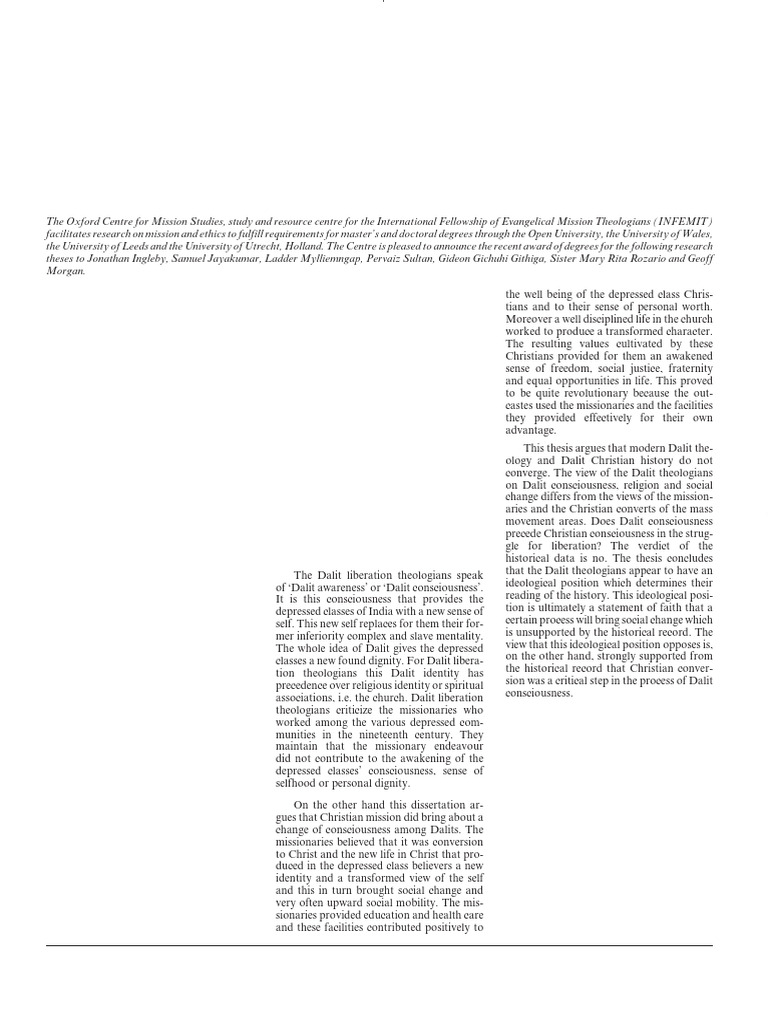 Recent theses from the oxford centre for mission studies doctor of