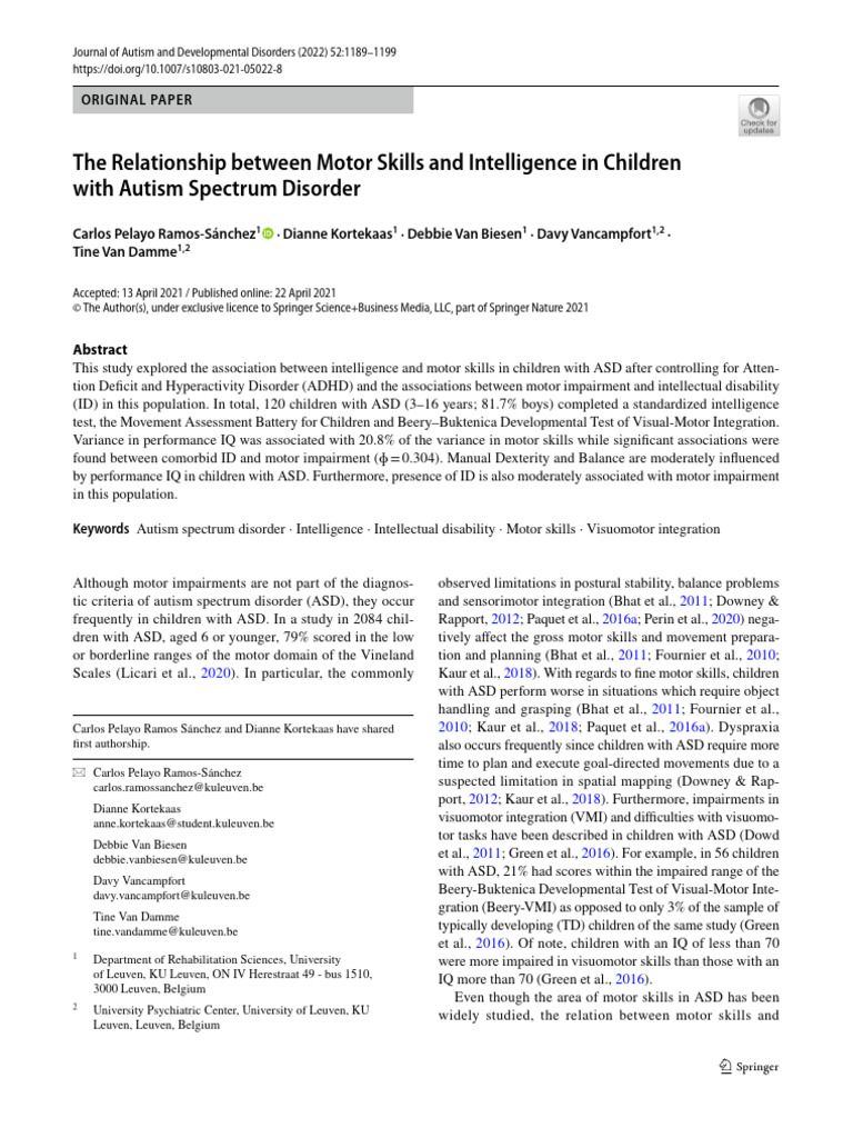 The Relationship Between Motor Skills and Intelligence in Children With ...