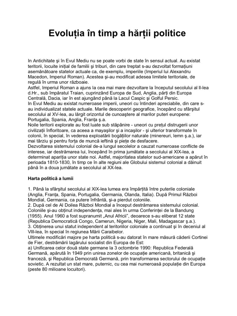 EvoluÅ£ia In Timp A HÄƒrÅ£ii Politice