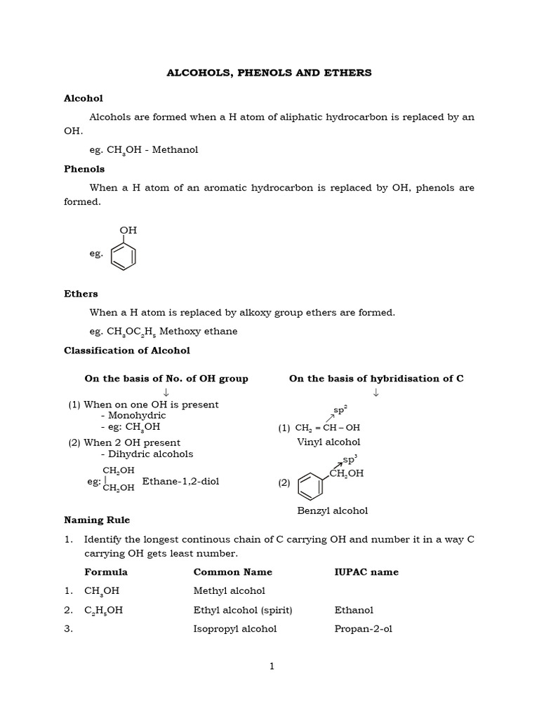 Alcohols, Phenols, and Ethers Overview | PDF | Ester | Ether