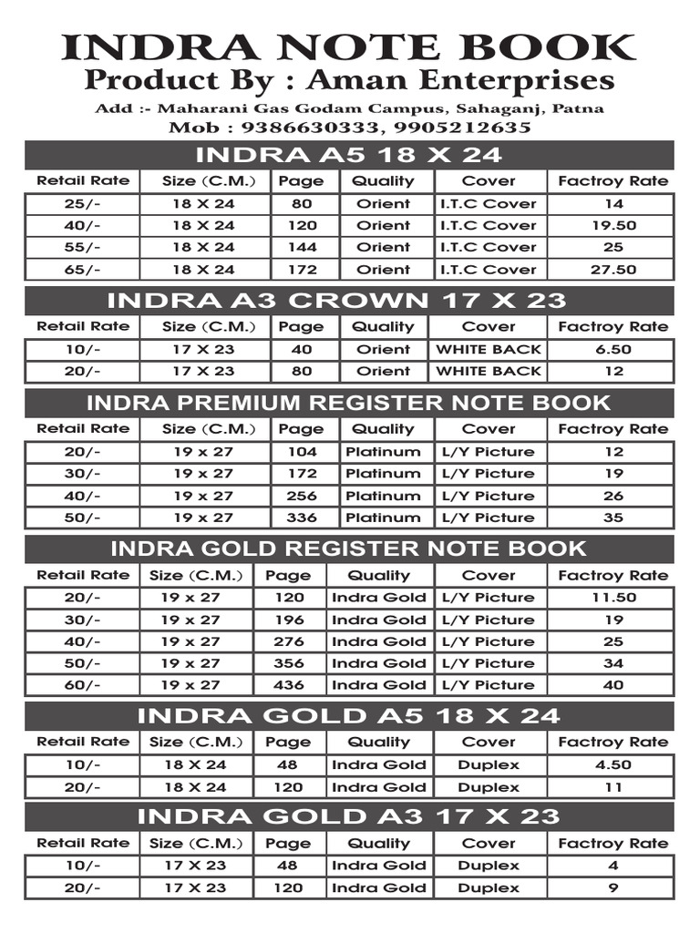 Indra Note Book Product Catalog | PDF