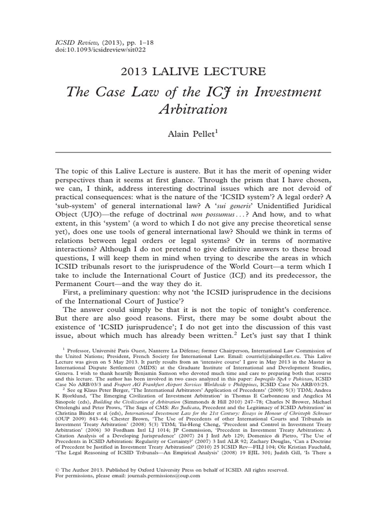 ICJ Case Law in Investment Arbitration | PDF | International Law ...